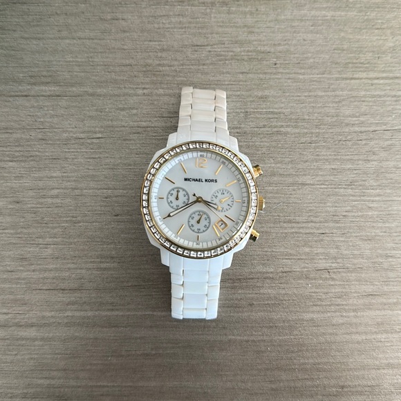 MICHAEL KORS- White Acrylic Ladies Chronograph GMT Watch